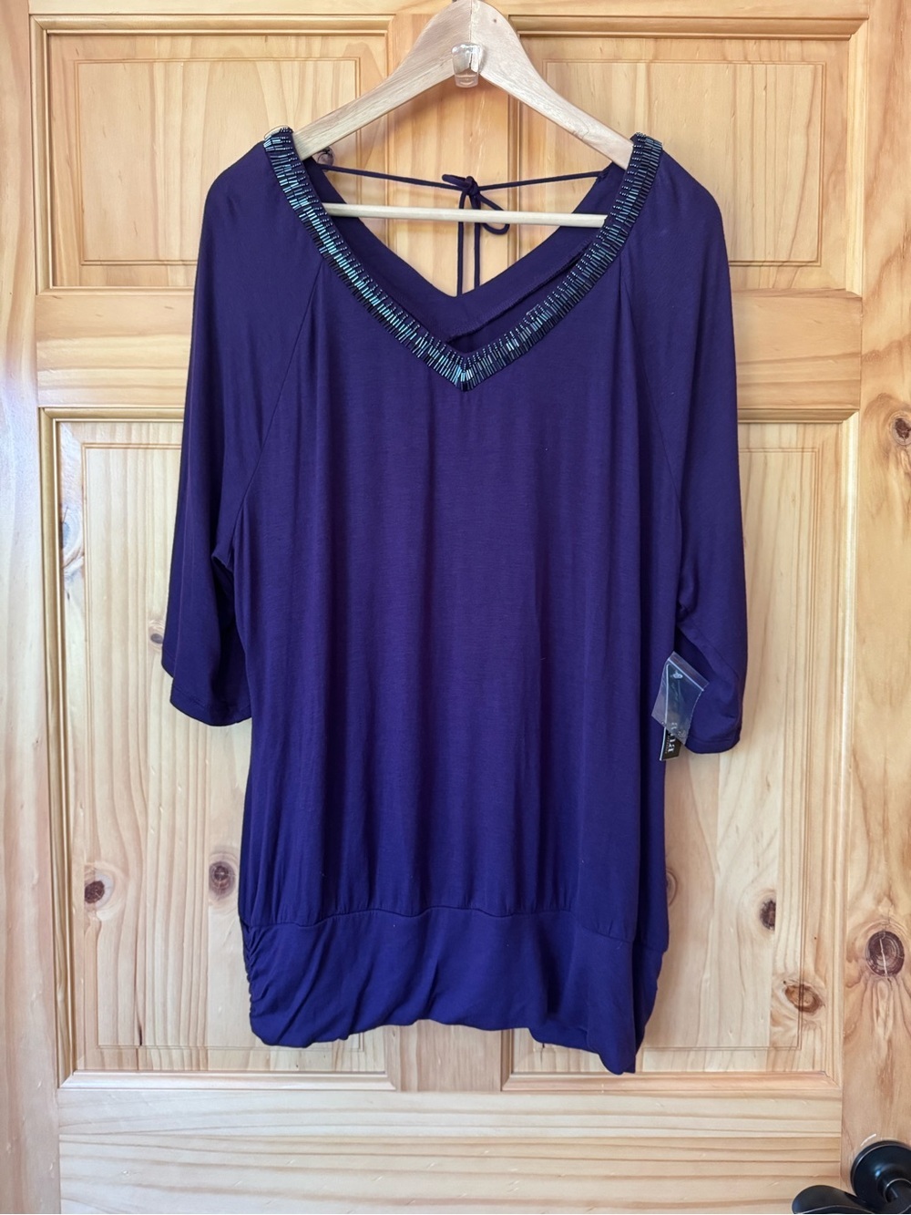 a.n.a Purple double V‑Neck Tunic with Beaded Trim and tie back size XL